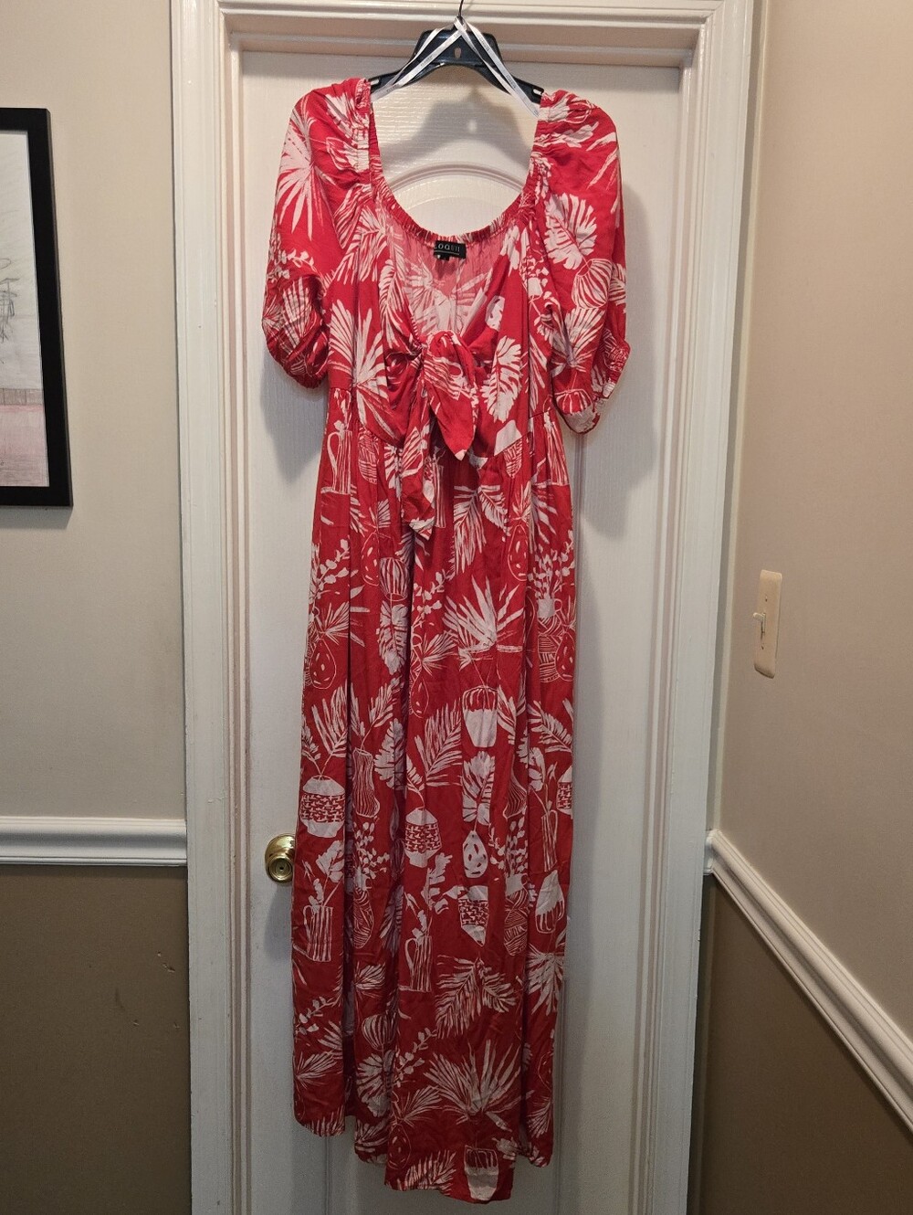 Eloquii Red Tropical-Print Off-Shoulder Maxi Dress Size 18 - Picture 2 of 6